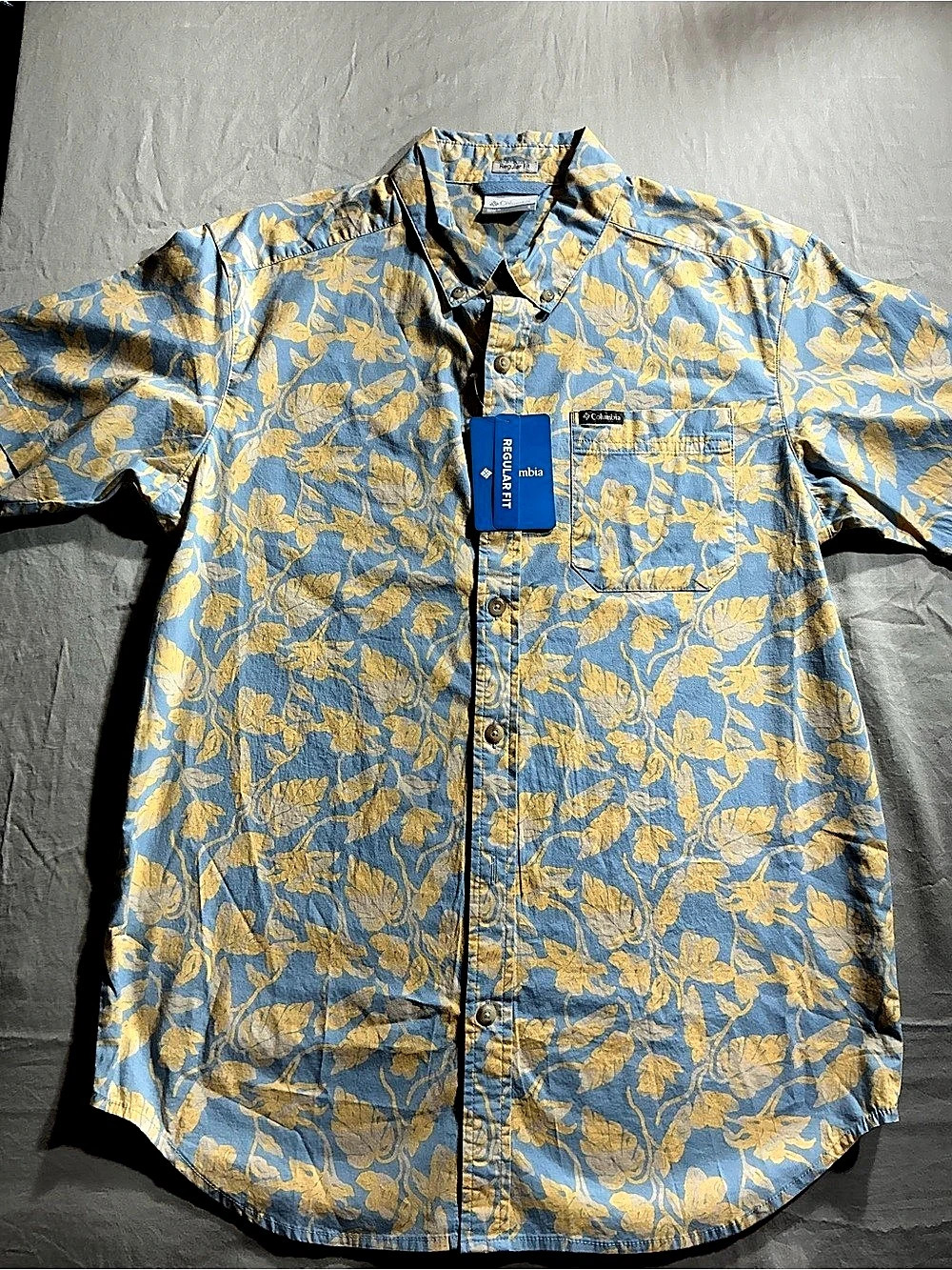 Columbia Tamiami II Short Sleeve Shirt Blue & Yellow Small NWT